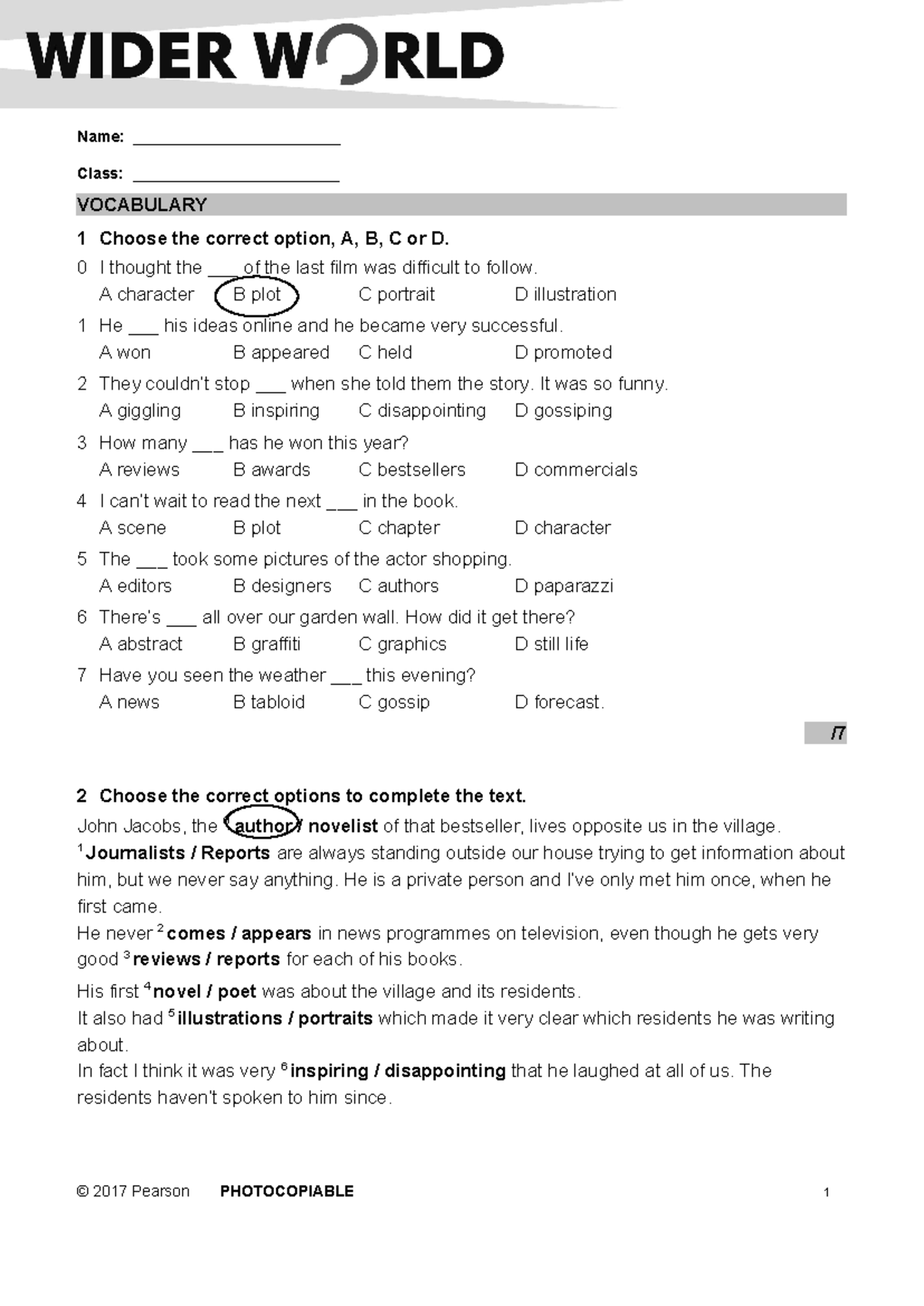 Wider World 4 Language Test: Vocabulary & Grammar Practice U 8 - Studocu