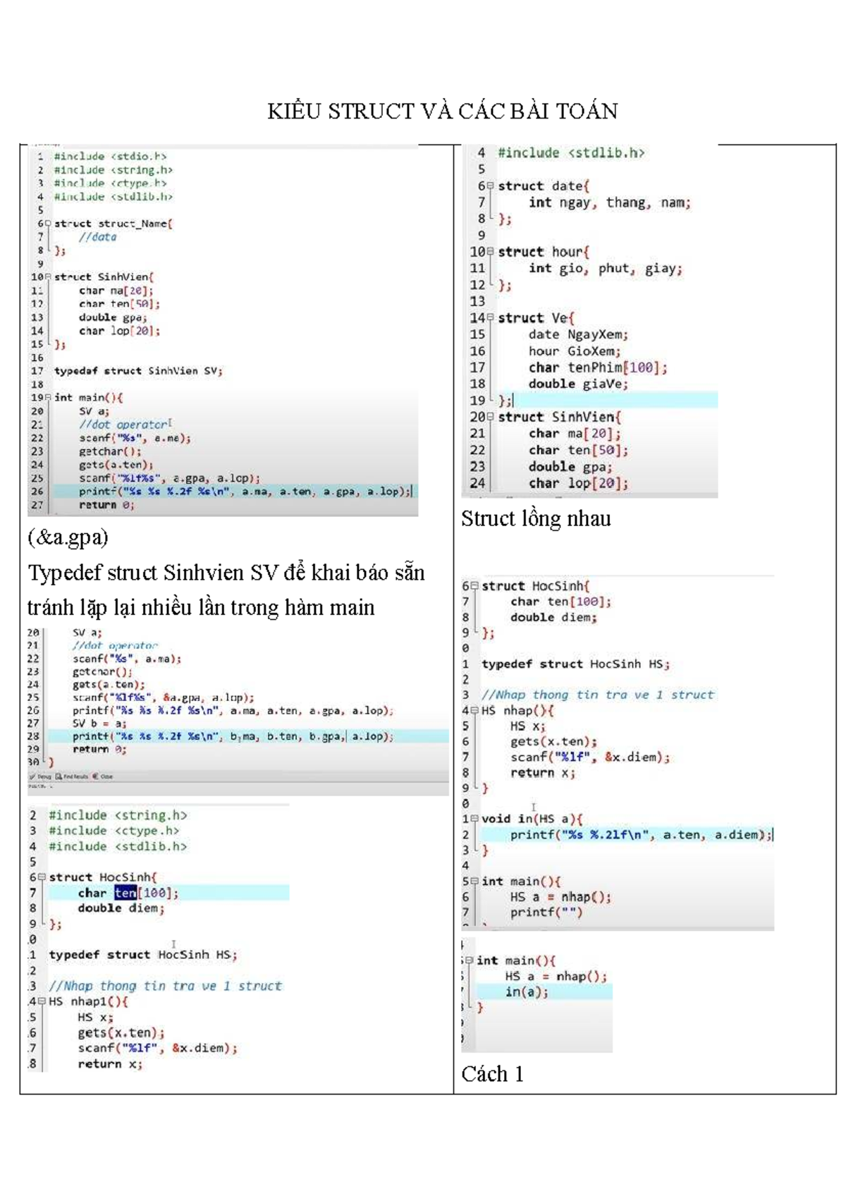 KIỂU Struct VÀ CÁC BÀI TOÁN - Data Structures and Algorithms - KIỂU ...