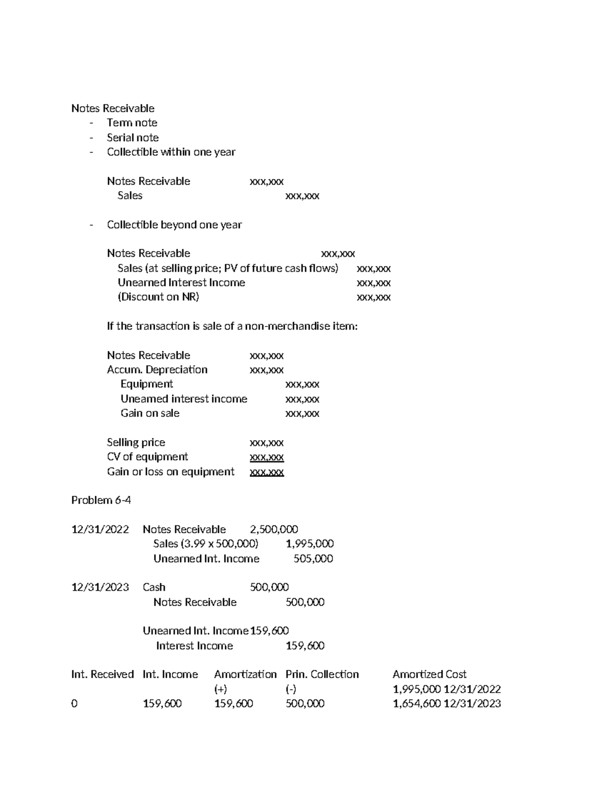 ACC 124 Nov. 4, 2024 Discussion - Notes Receivable - Term note - Serial ...
