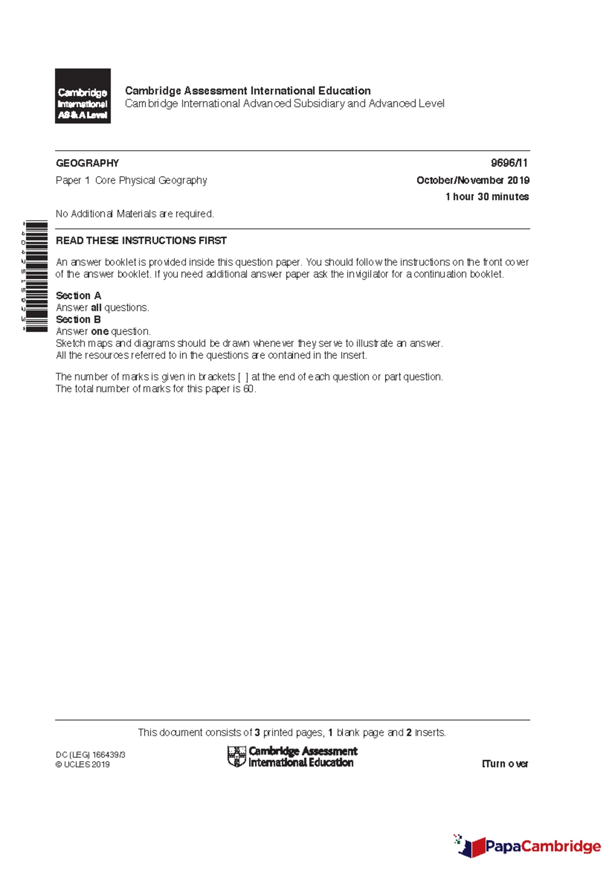 Cambridge International AS & A Level Geography 9696 s18 Paper 1 ...