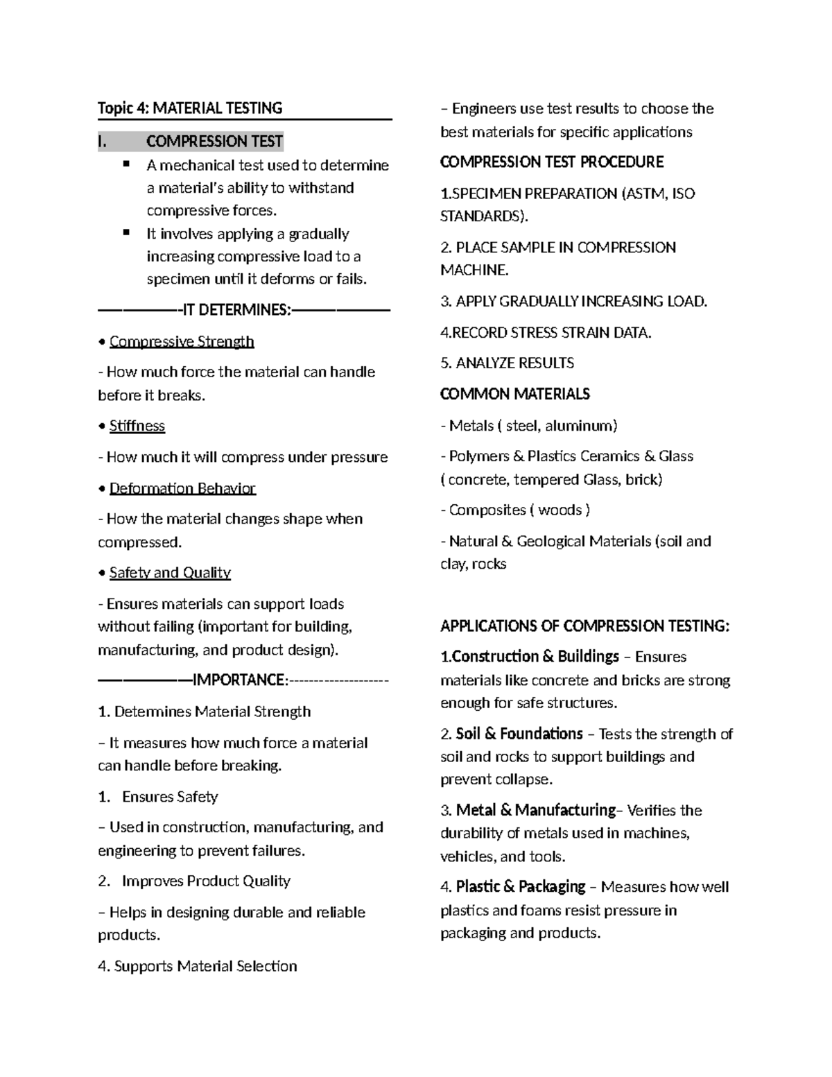 Material Science [Topic 3]: Midterm Review on Testing Methods - Studocu