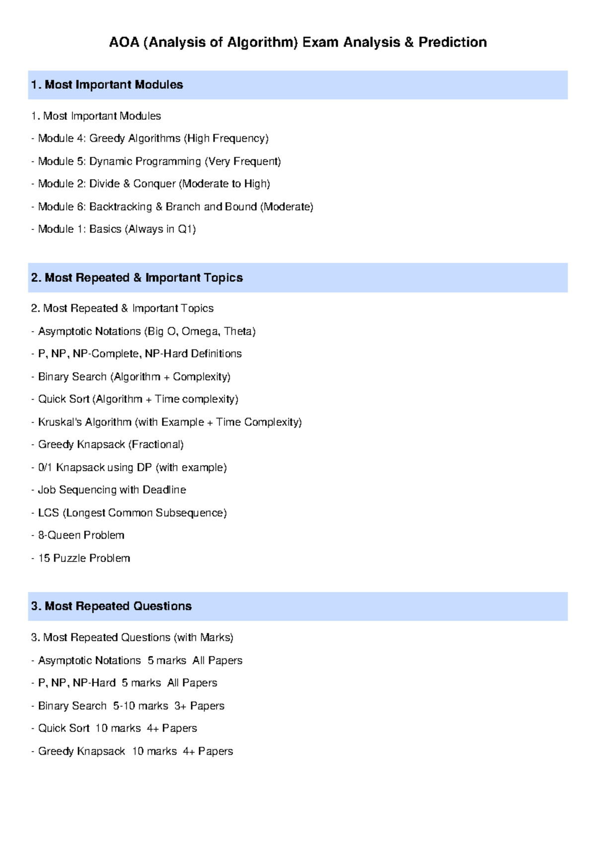 AOA Exam Analysis Prediction: Key Modules & Topics for Success - Studocu