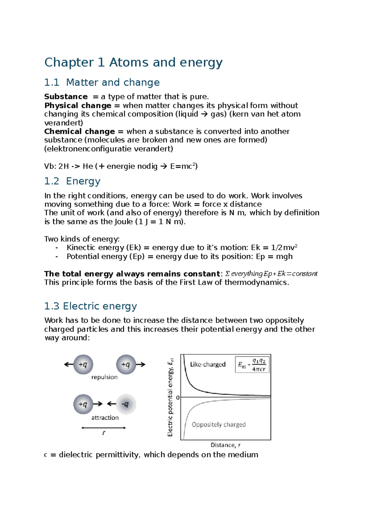 General Chemistry 1 Summary: Concepts of Atoms, Energy, and Gases ...