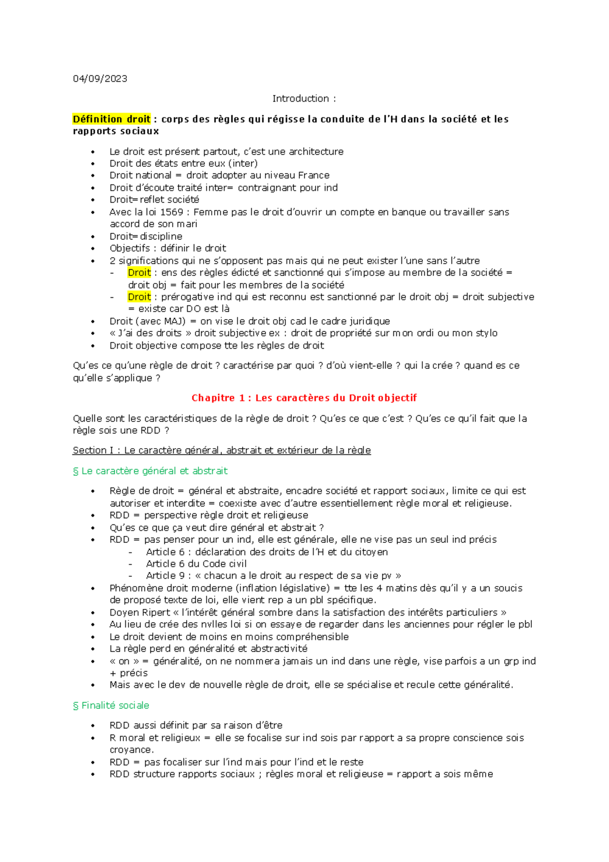 04 09 Chapitre 1 : Caractéristiques du Droit Objectif et Règles ...