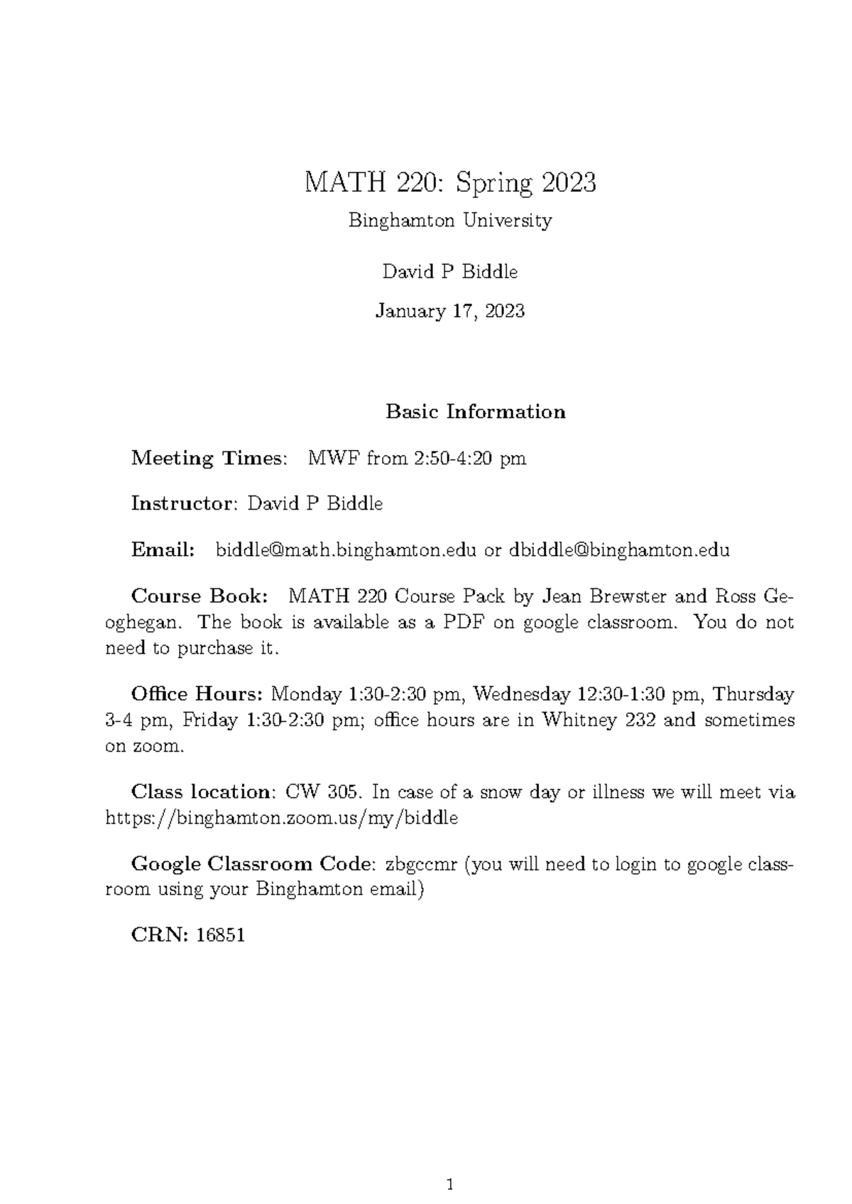 Math 220 Syllabus - Spring 2023 at Binghamton University - Studocu
