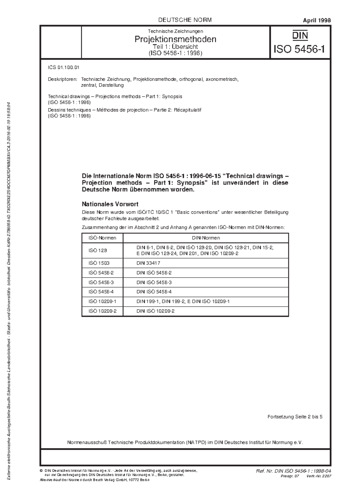 Technische Zeichnungen: Projektionsmethoden nach DIN ISO 5456-1 - Studocu