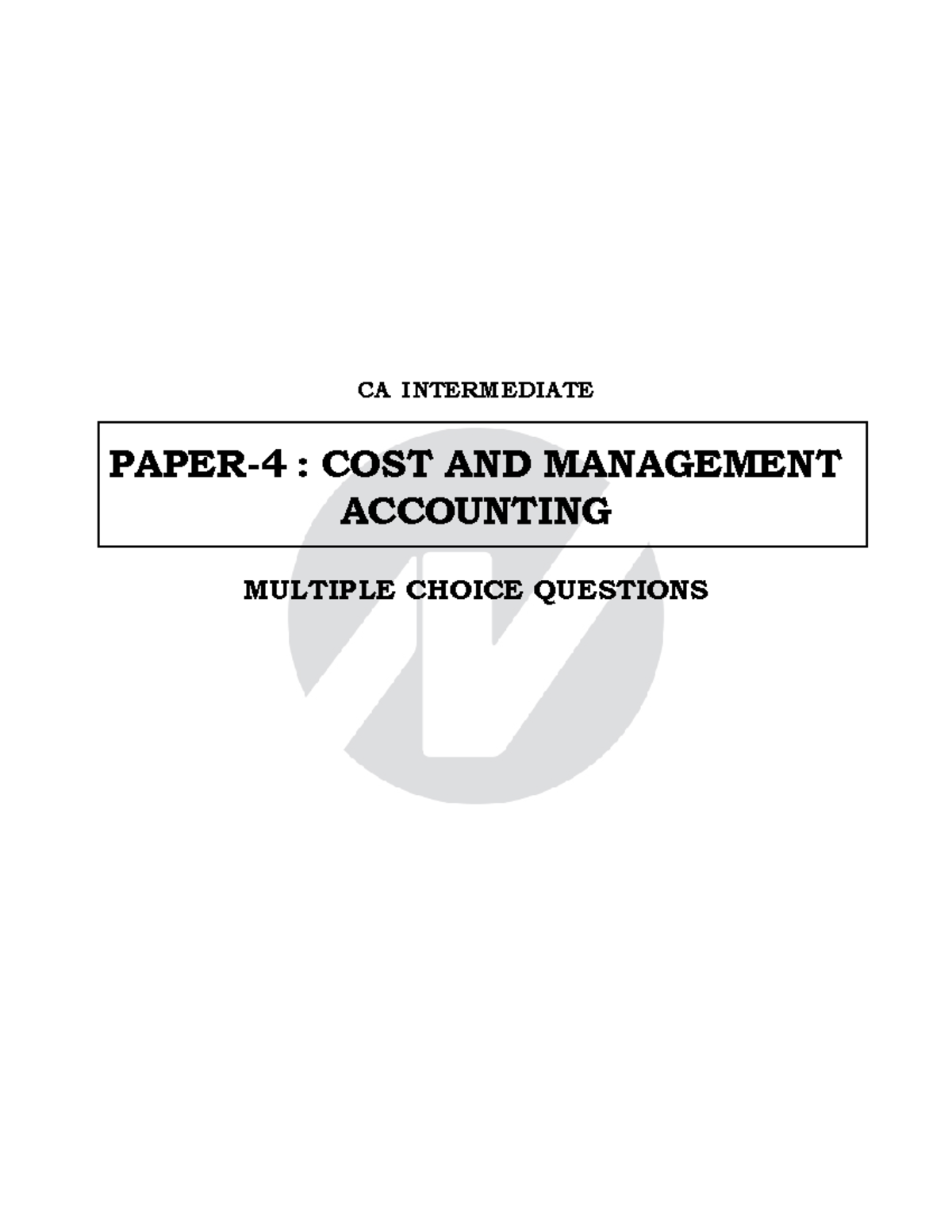 CA Intermediate: Cost and Management Accounting MCQs Guide - Studocu