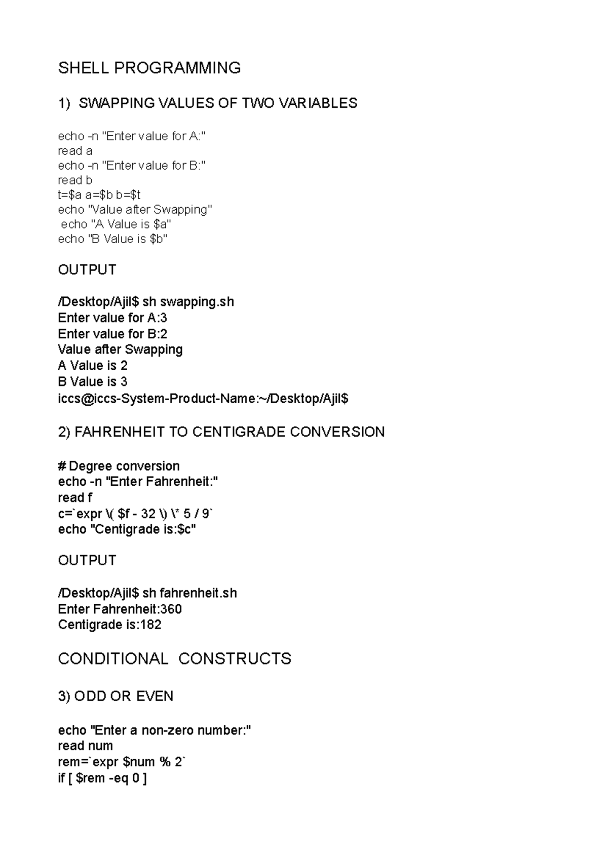 OS-LAB AJIL - Comprehensive Shell Programming Examples for Lab - Studocu