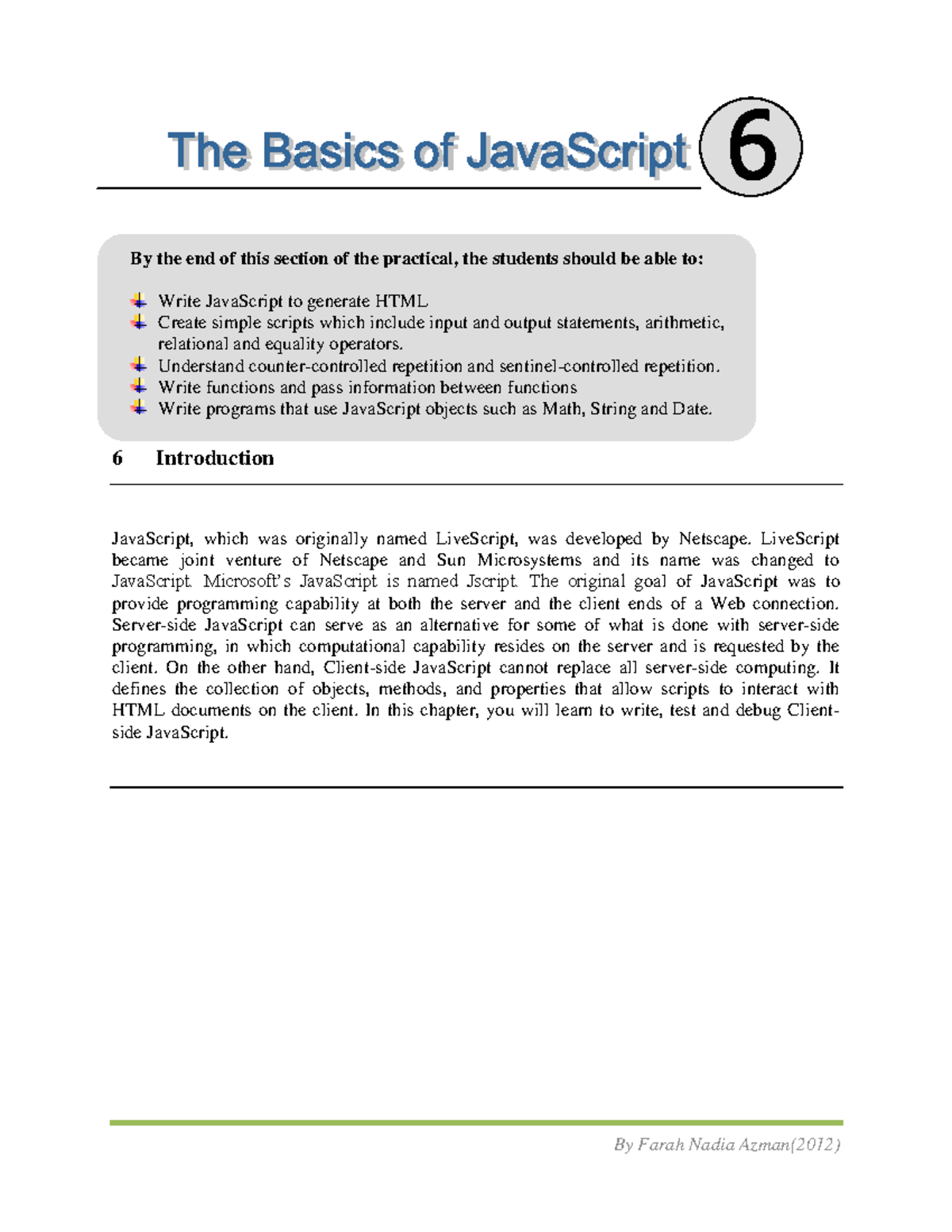Lab 06 - JavaScript Programming Concepts and Exercises - Studocu