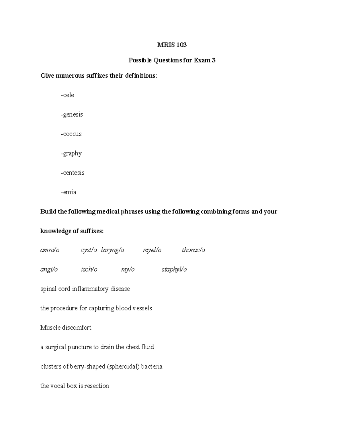 MRIS 103 - Key Questions and Definitions for Exam 3 Preparation - Studocu
