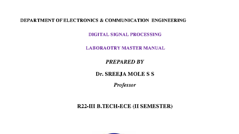 Digital Signal Processing Lab Manual - EC604PC (II Sem) - Studocu