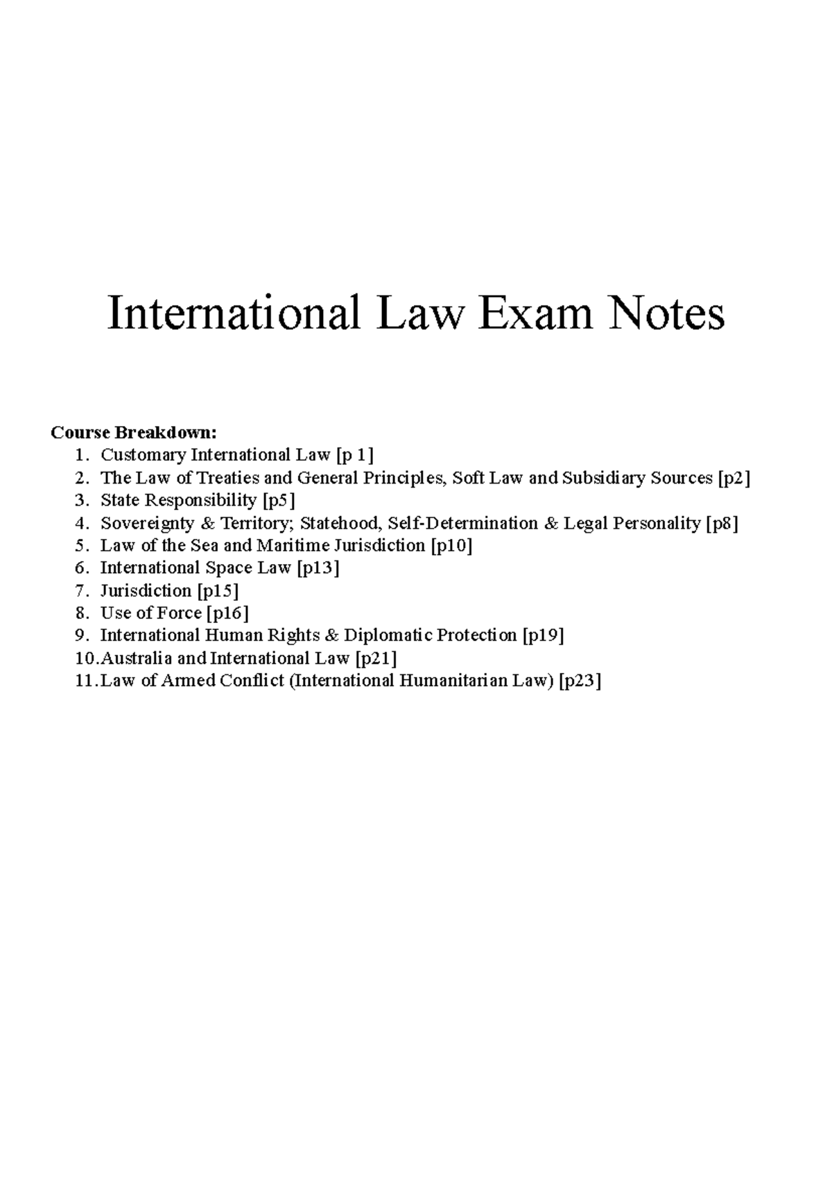 International Law Exam Notes - International Law Exam Notes Course ...