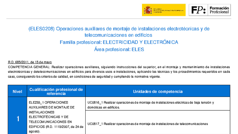 (ELES0208) Aux. Operations for Electrotechnical & Telecom Installations ...