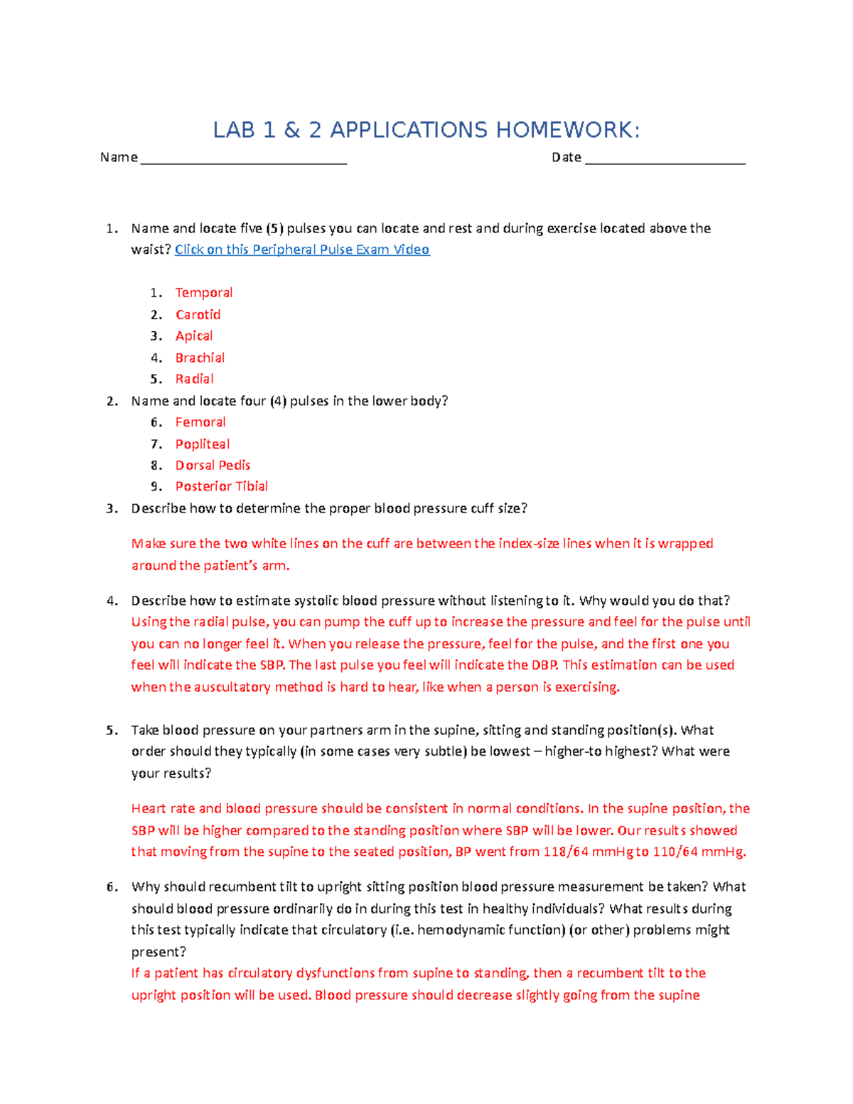 LAB 1 & 2: Blood Pressure Assessment Applications Homework - Studocu