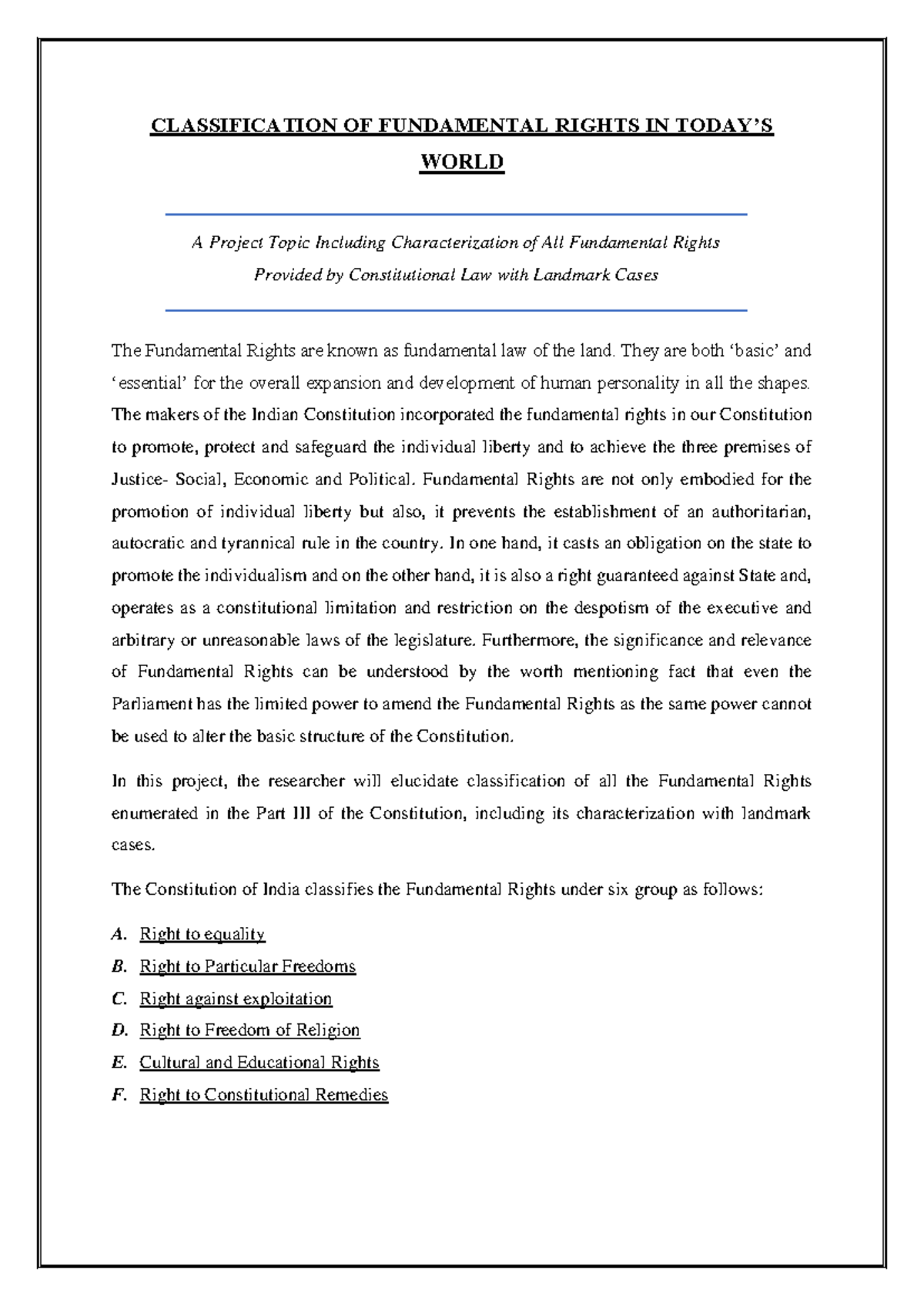 **PROJECT TOPIC: Characterization & Classification of Fundamental ...