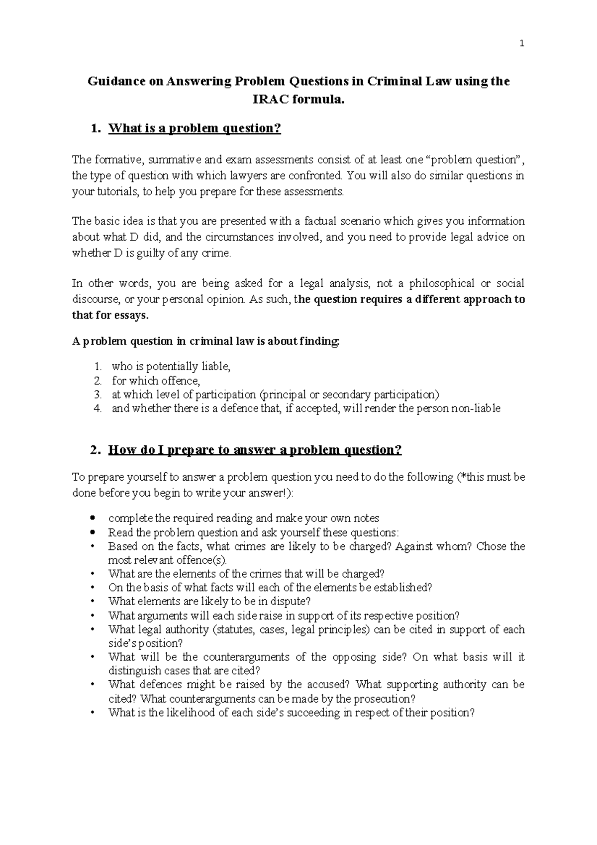 Guide to Answering Problem Questions - 1. What is a problem question ...