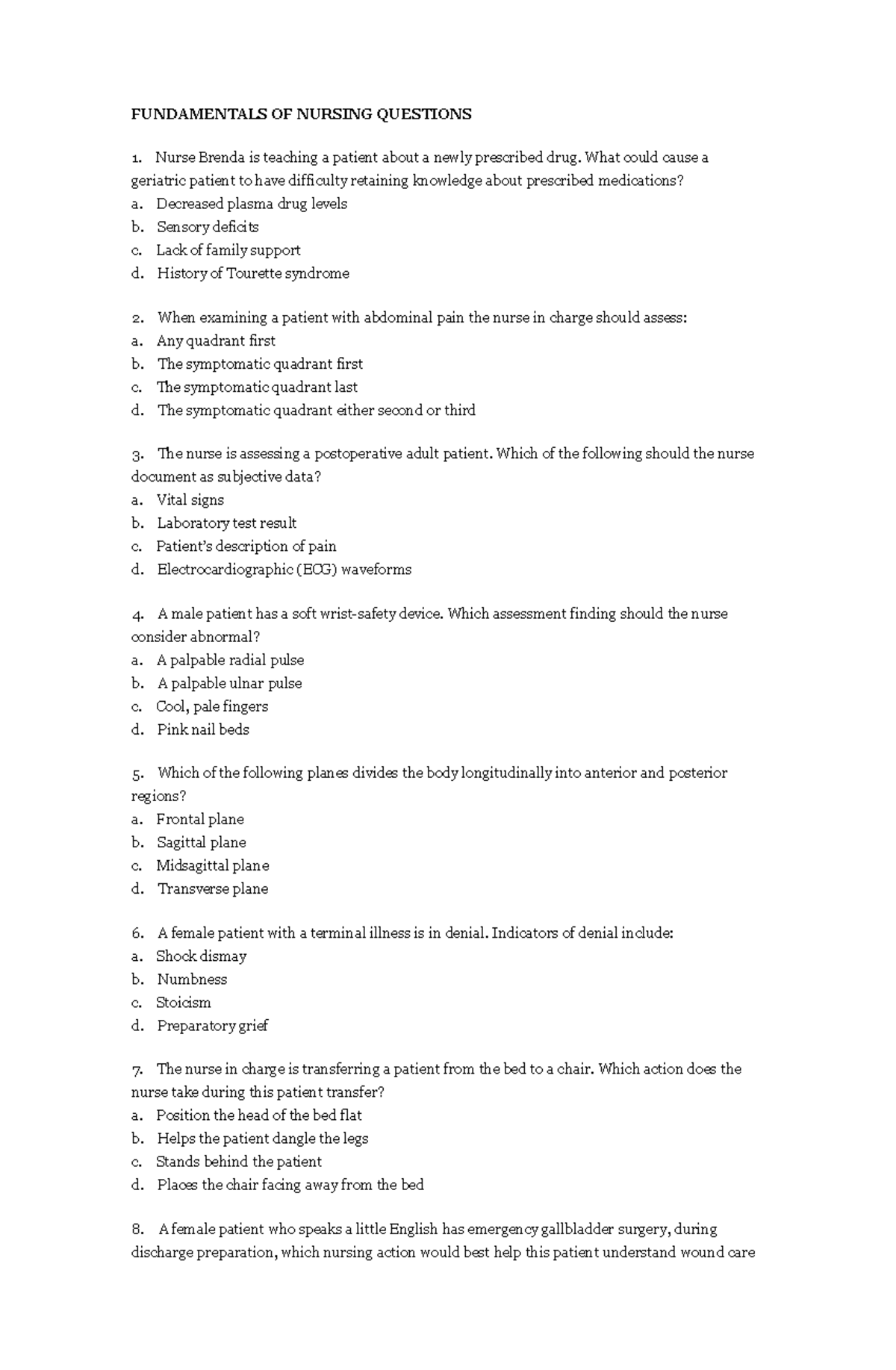 NURS 101: Fundamentals of Nursing Practice Questions and Answers - Studocu