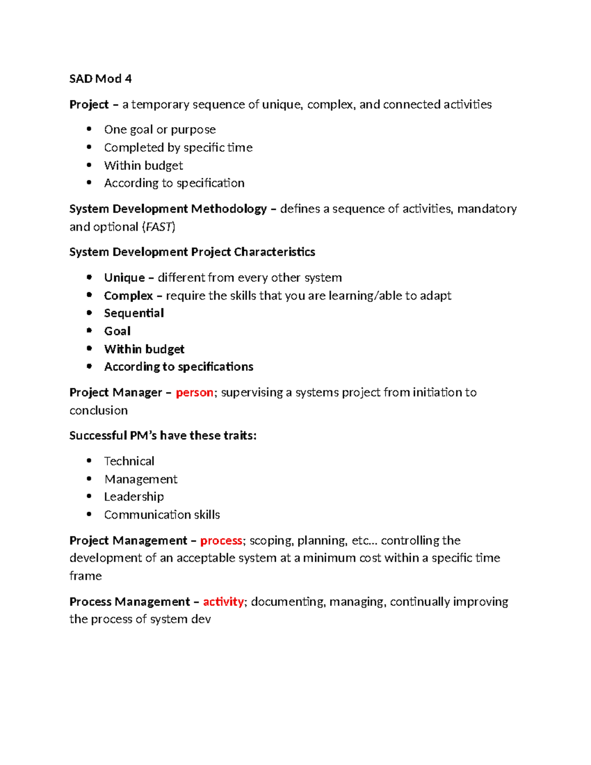 SAD Mod 4 Project: Managing Complex System Development Activities - Studocu