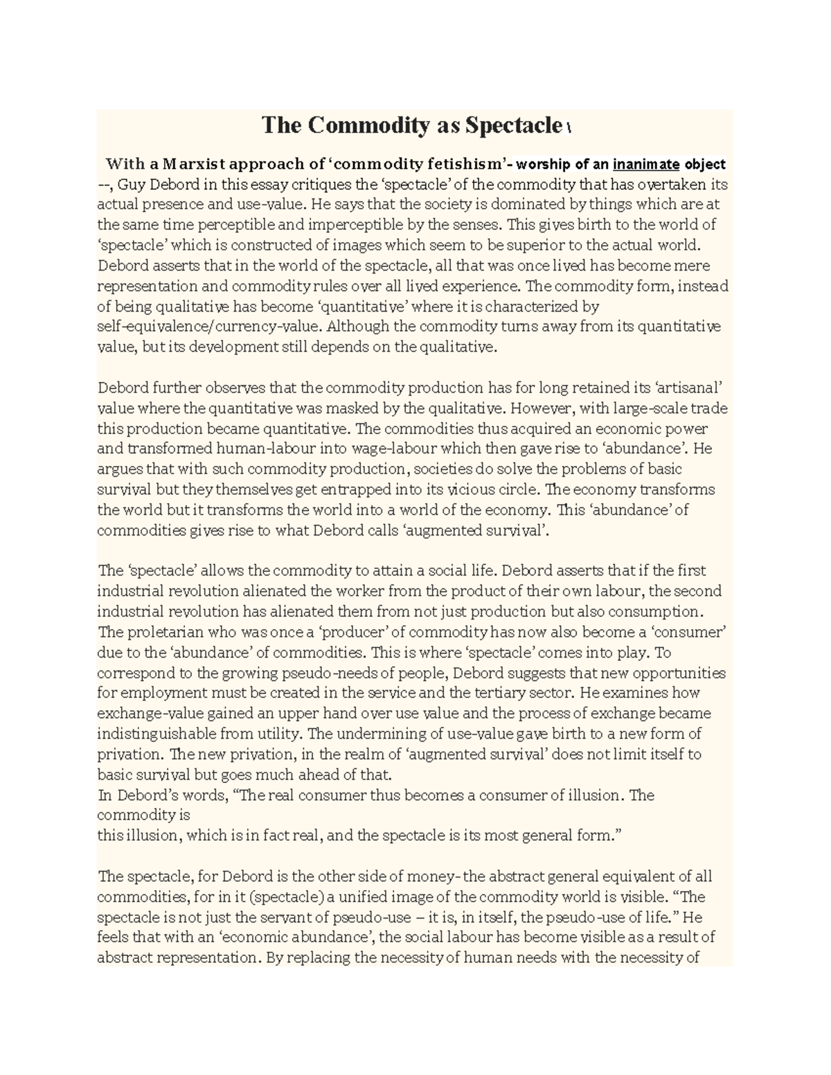 Commodity as Spectacle: A Marxist Critique of Consumerism and Illusion ...