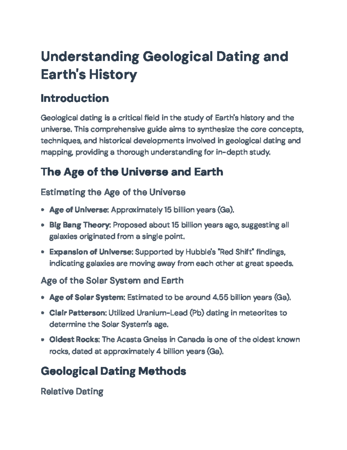 Geological Dating and Earth's History: Methods and Applications ...