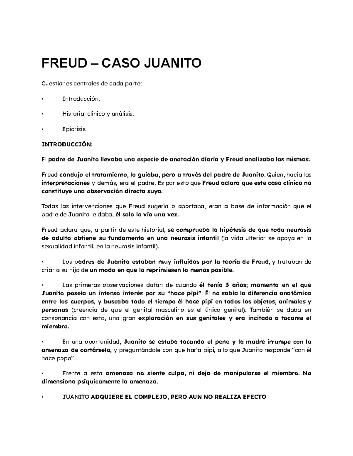 Freud – CASO JUANITO - Análisis Completo y Histeria de Angustia - Studocu