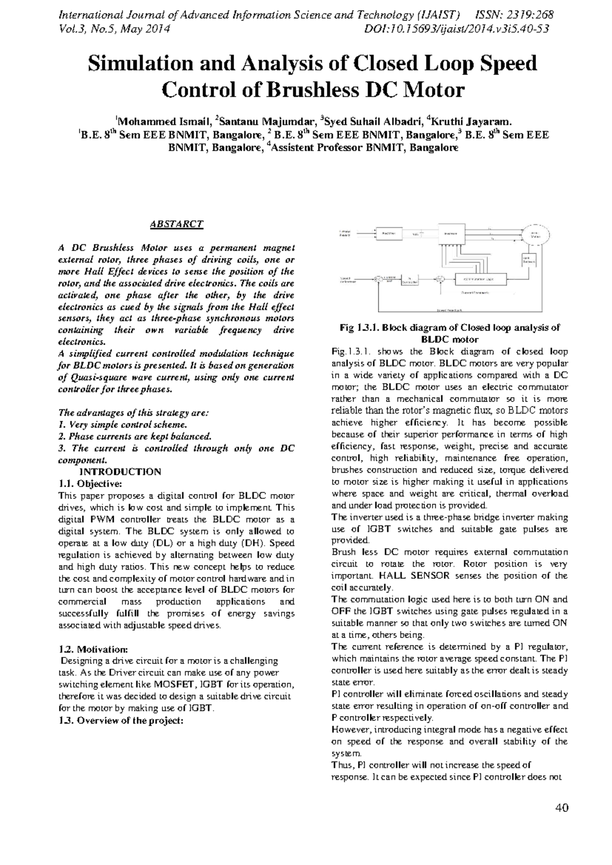 Simulation and Analysis of Closed Loop Speed Control of BLDC Motor ...
