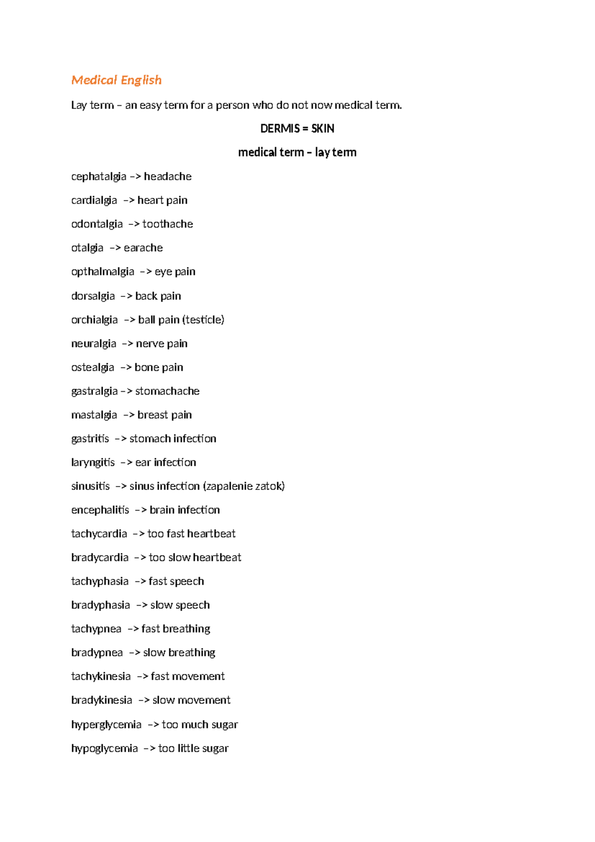 Medical English Lay Terms: Simplified Definitions for Common Conditions ...