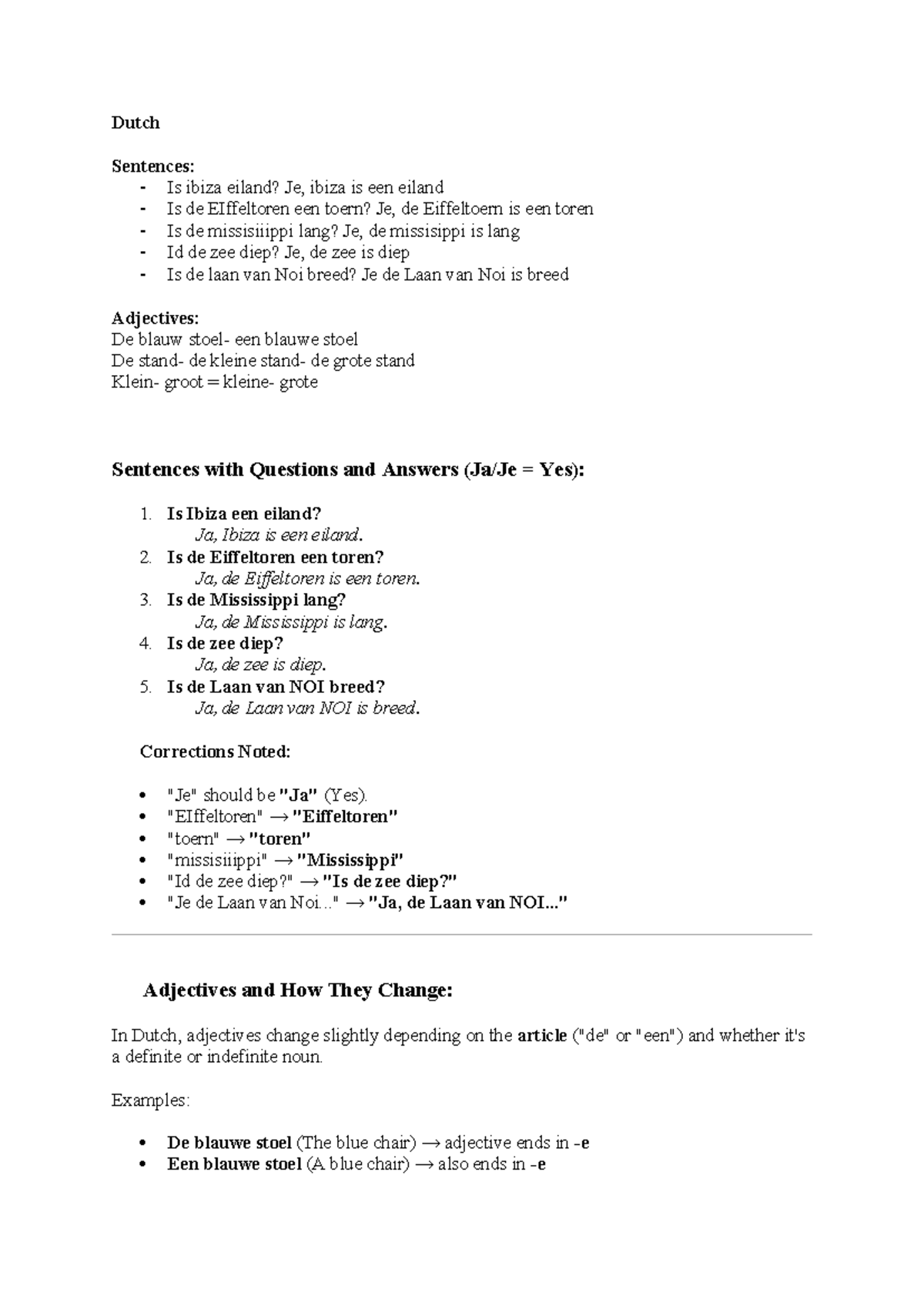 Dutch Adjectives and Sentence Structure: Q&A Practice - Studeersnel