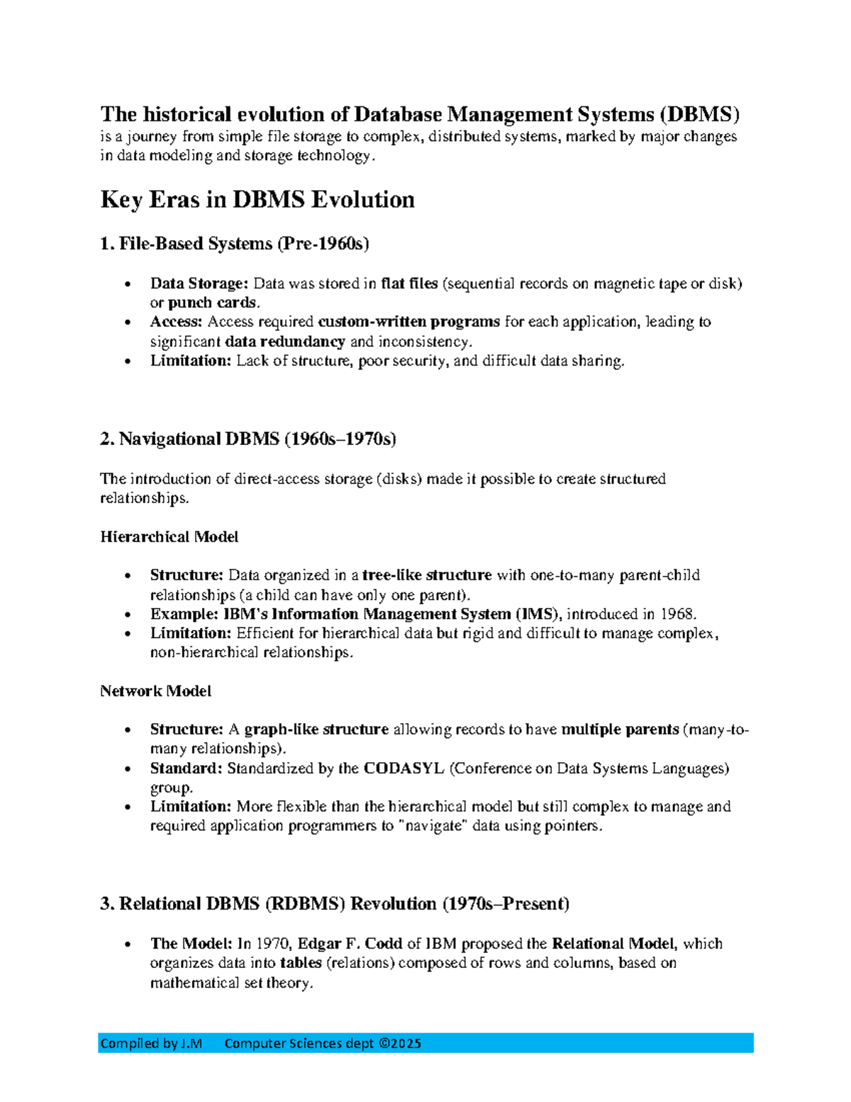 Introduction to Database Management Systems (CS101) - Evolution and ...