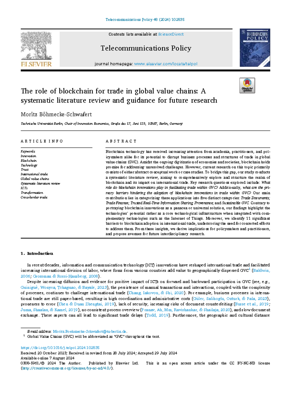 The Role of Blockchain in Global Value Chains: A Systematic Review (TP ...