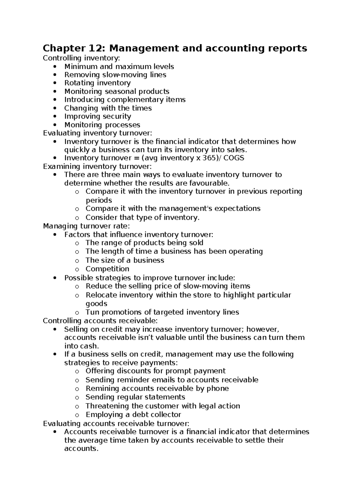 Chapter 12: Management & Accounting Reports - Inventory & Receivables ...