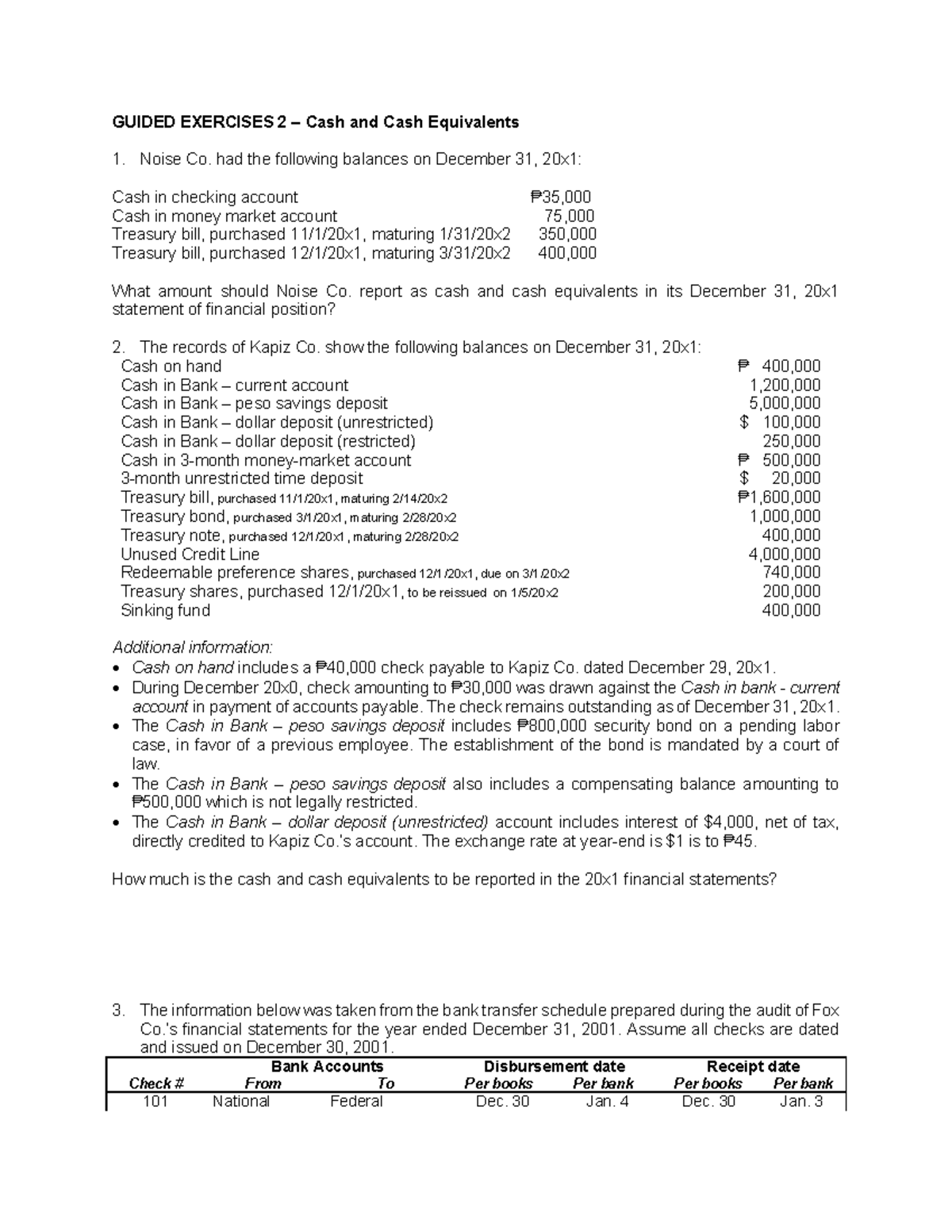 ACCT 101 Guided Exercises 2: Cash & Cash Equivalents Analysis - Studocu