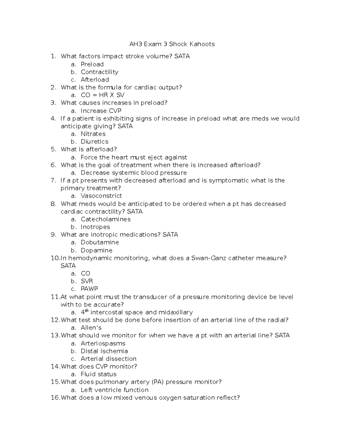 AH3 shock study - AH3 Exam 3 Shock Kahoots What factors impact stroke ...