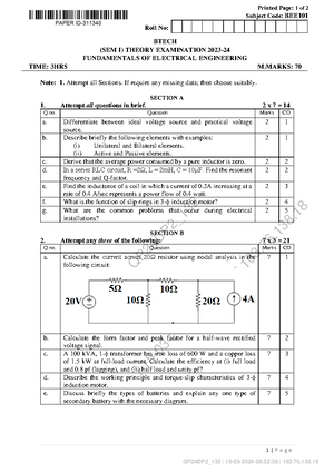 Unit Test BEE302: EMI Measurement Instruments & Errors - 3rd Sem - Studocu