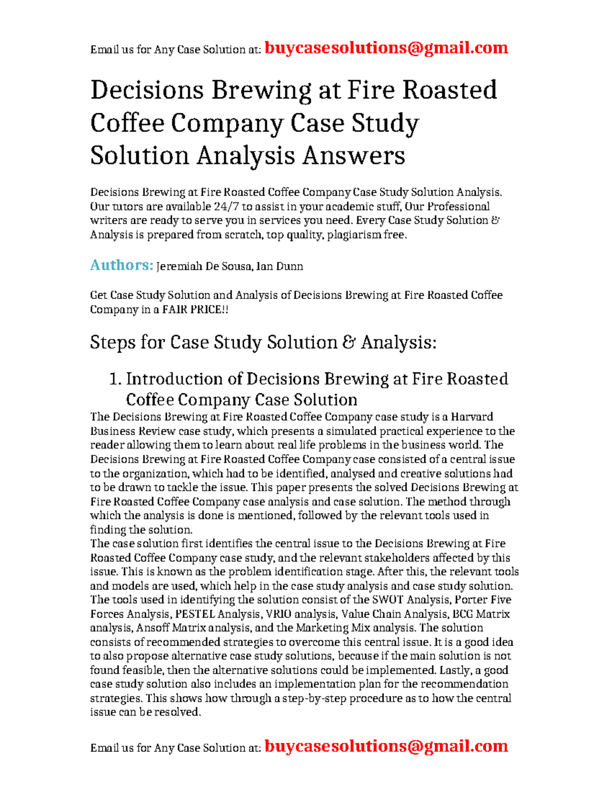 Case Solution Decisions Brewing at Fire Roasted Coffee Company ...