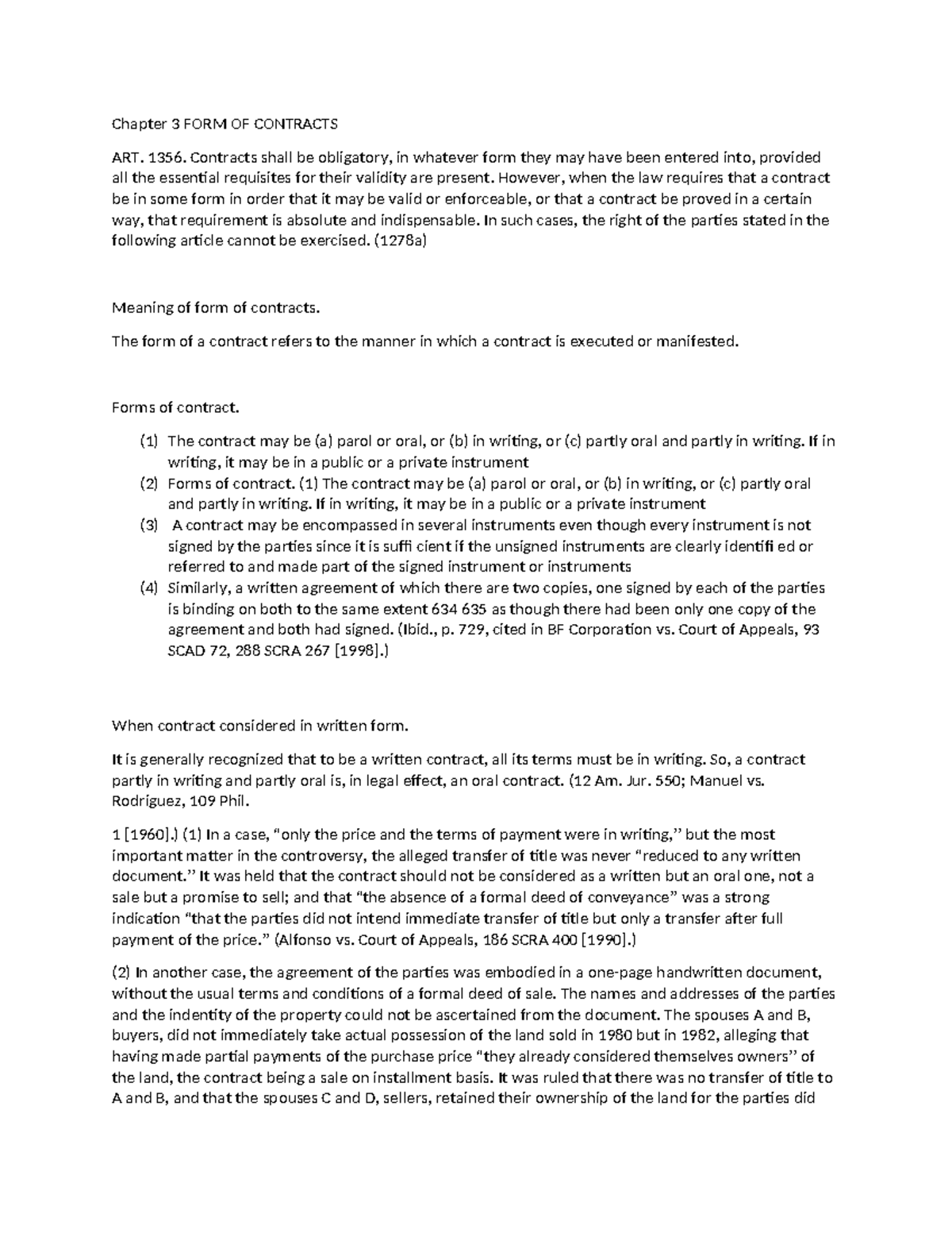 Chapter 3 FORM OF Contracts - Chapter 3 FORM OF CONTRACTS ART. 1356 ...