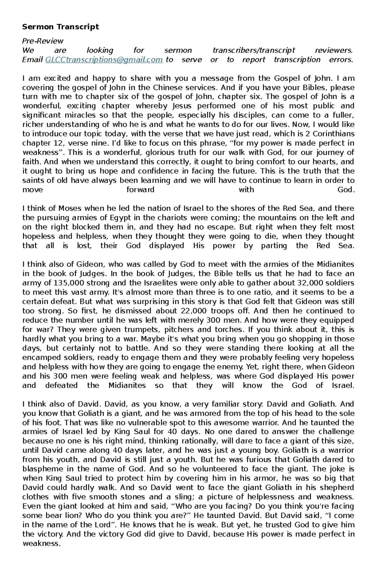 Sermon Transcript - Doctrinal statements of the Christian religion ...