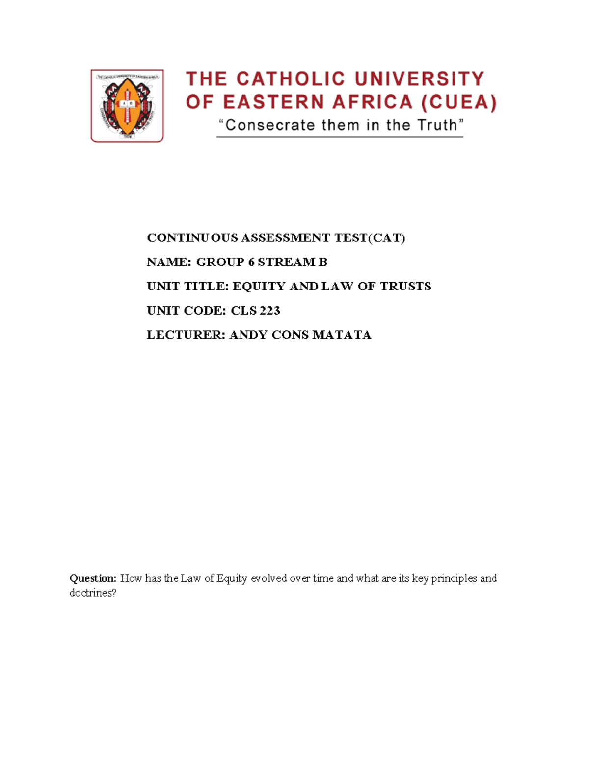 Equity AND LAW OF Trusts Document- Group 6 - CONTINUOUS ASSESSMENT TEST ...