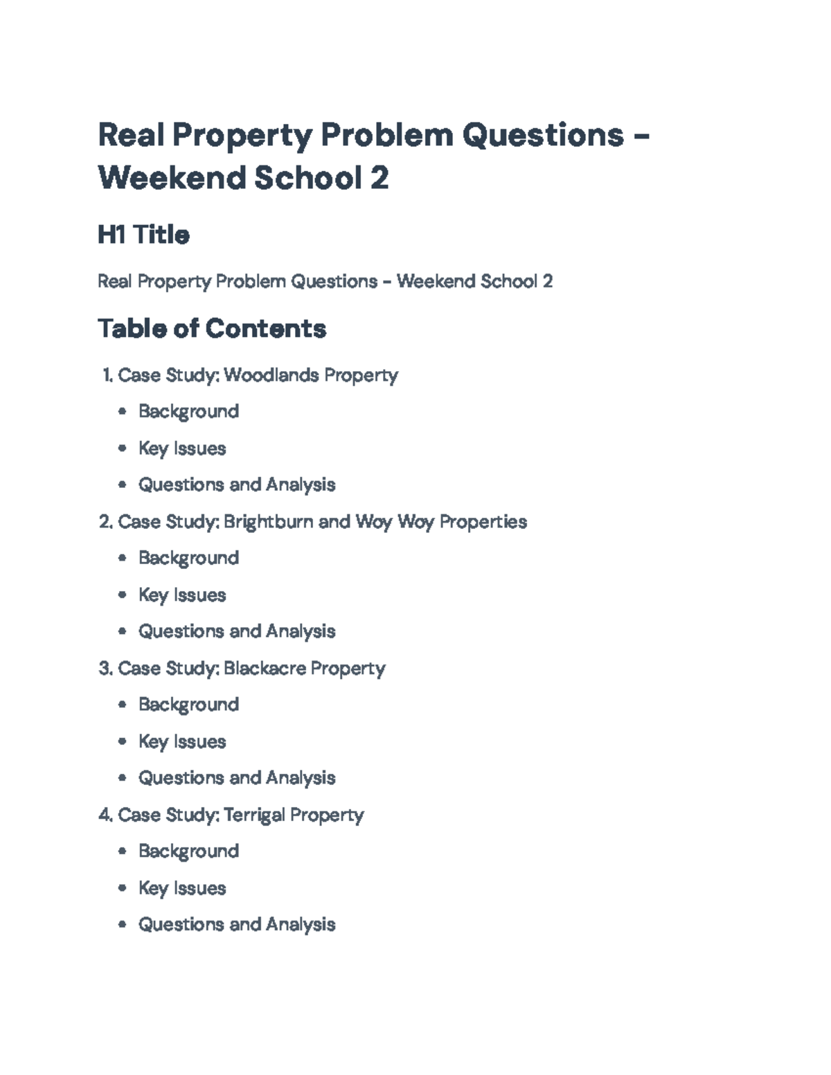 Real Property Problem Questions - Weekend School 2 Case Studies ...