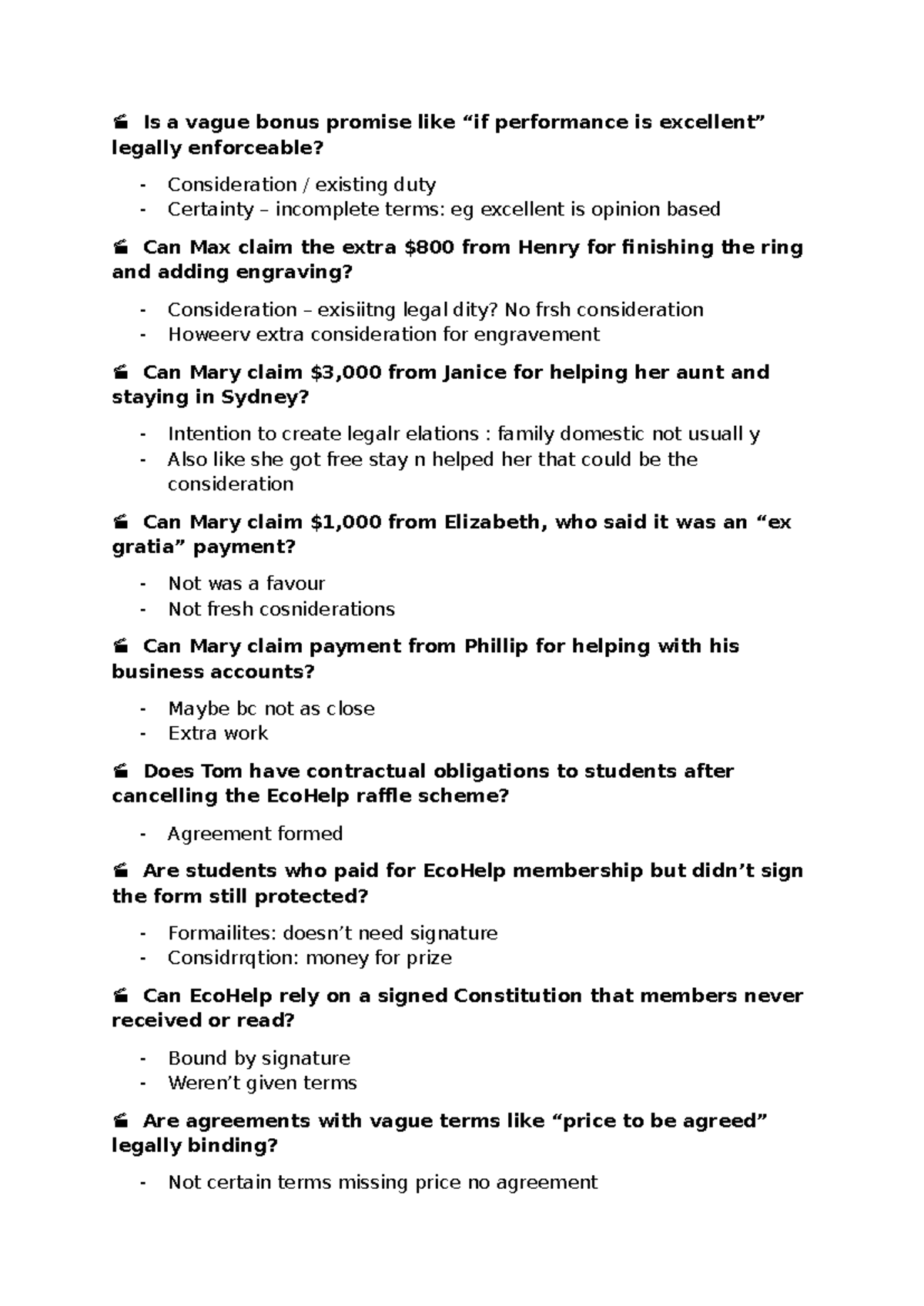 Contract Law Short Qs - Practice Questions for LAW101 - Studocu