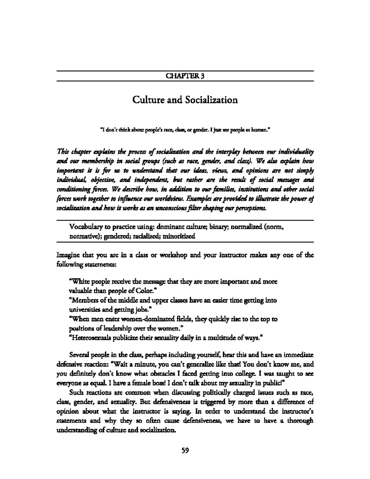 CHAPTER 3: Culture and Socialization - Understanding Race, Class, and ...