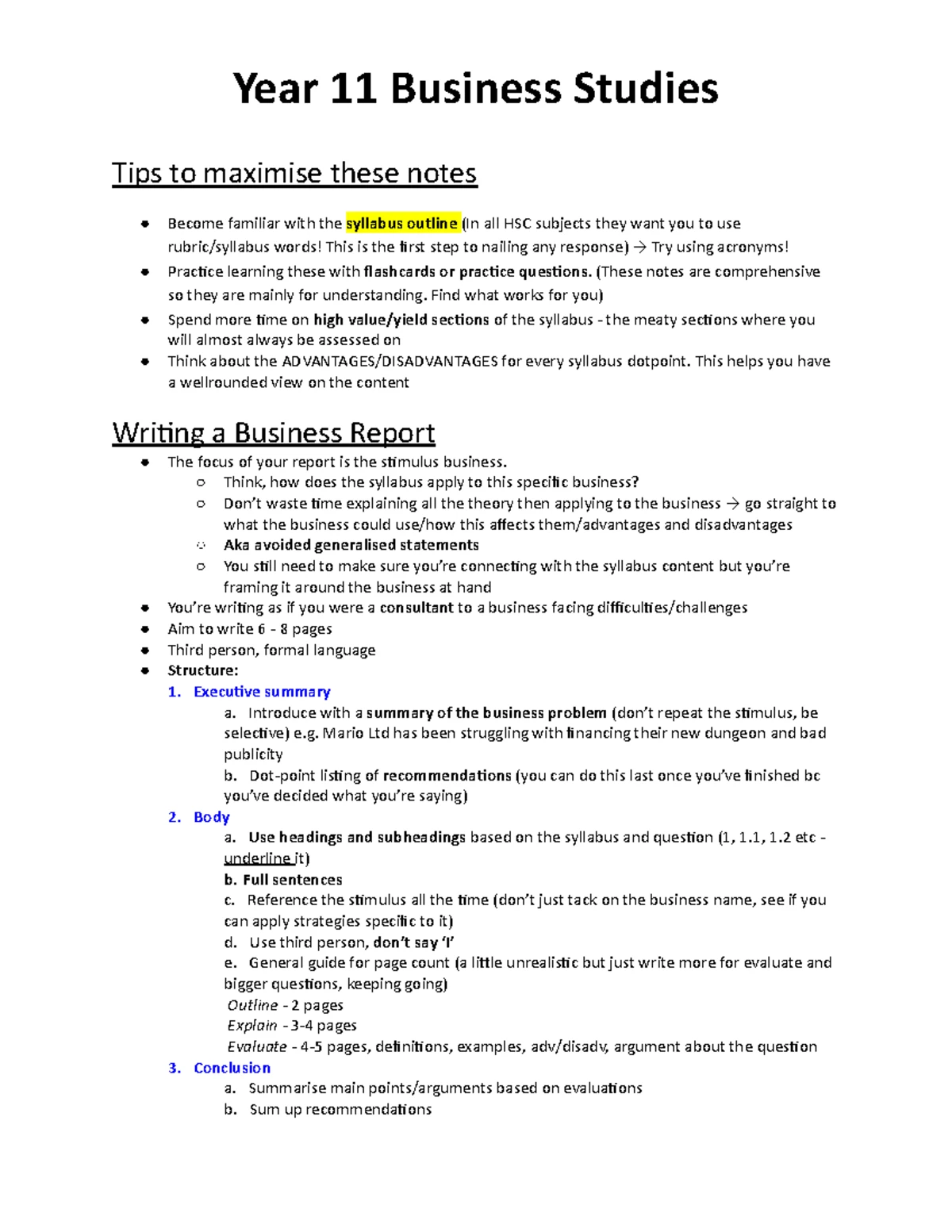 Year 11 Business Studies Final Notes – Comprehensive Guide - Studocu