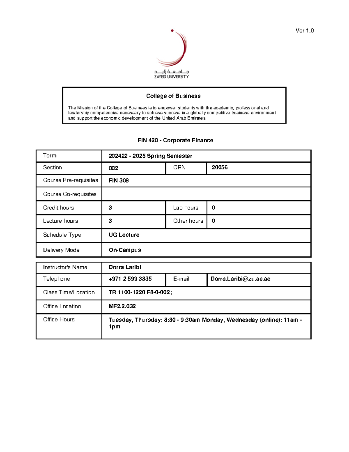Syllabus for FIN 420 Corporate Finance - Spring 2025, Section 002 - Studocu