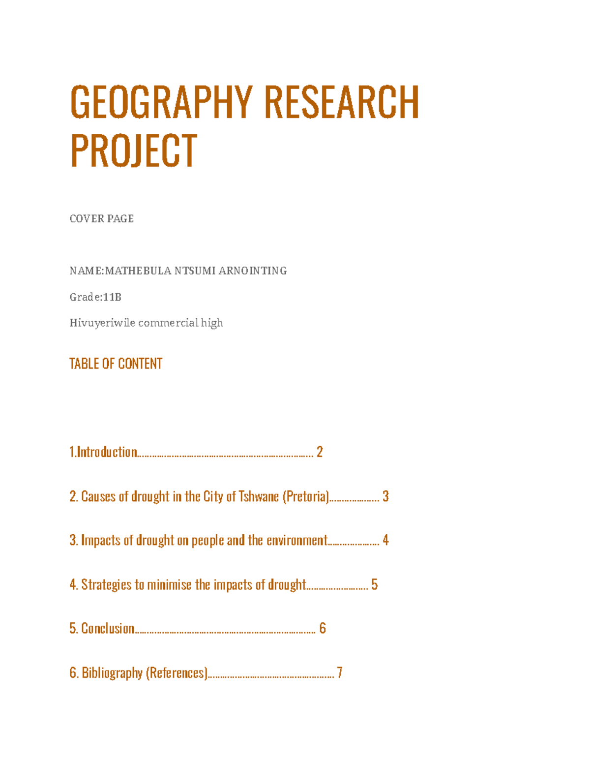 GEO Research Project G11-1: Drought Causes & Impacts in Tshwane - Studocu