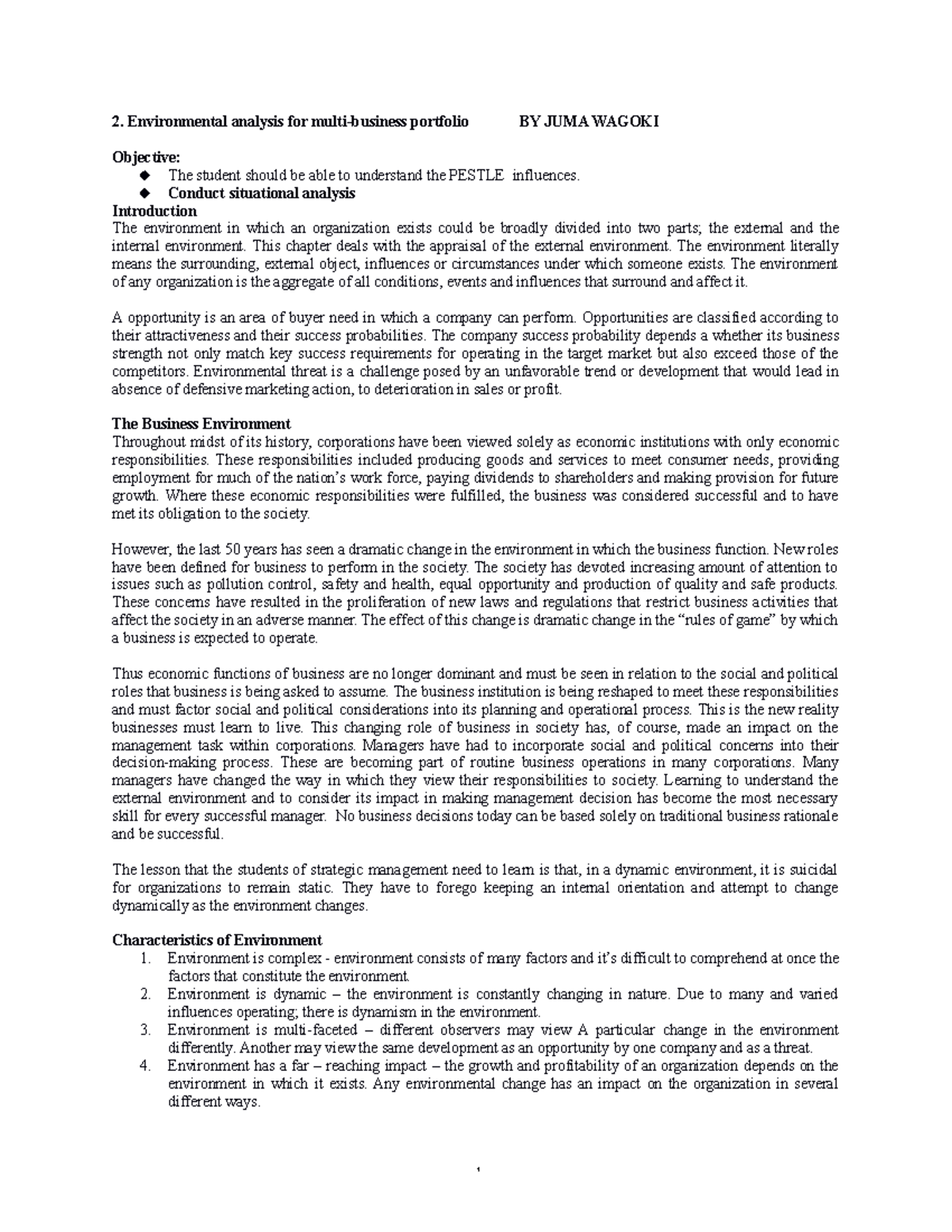 SM 2: Environmental Analysis in Multi-Business Portfolios - A PESTLE ...