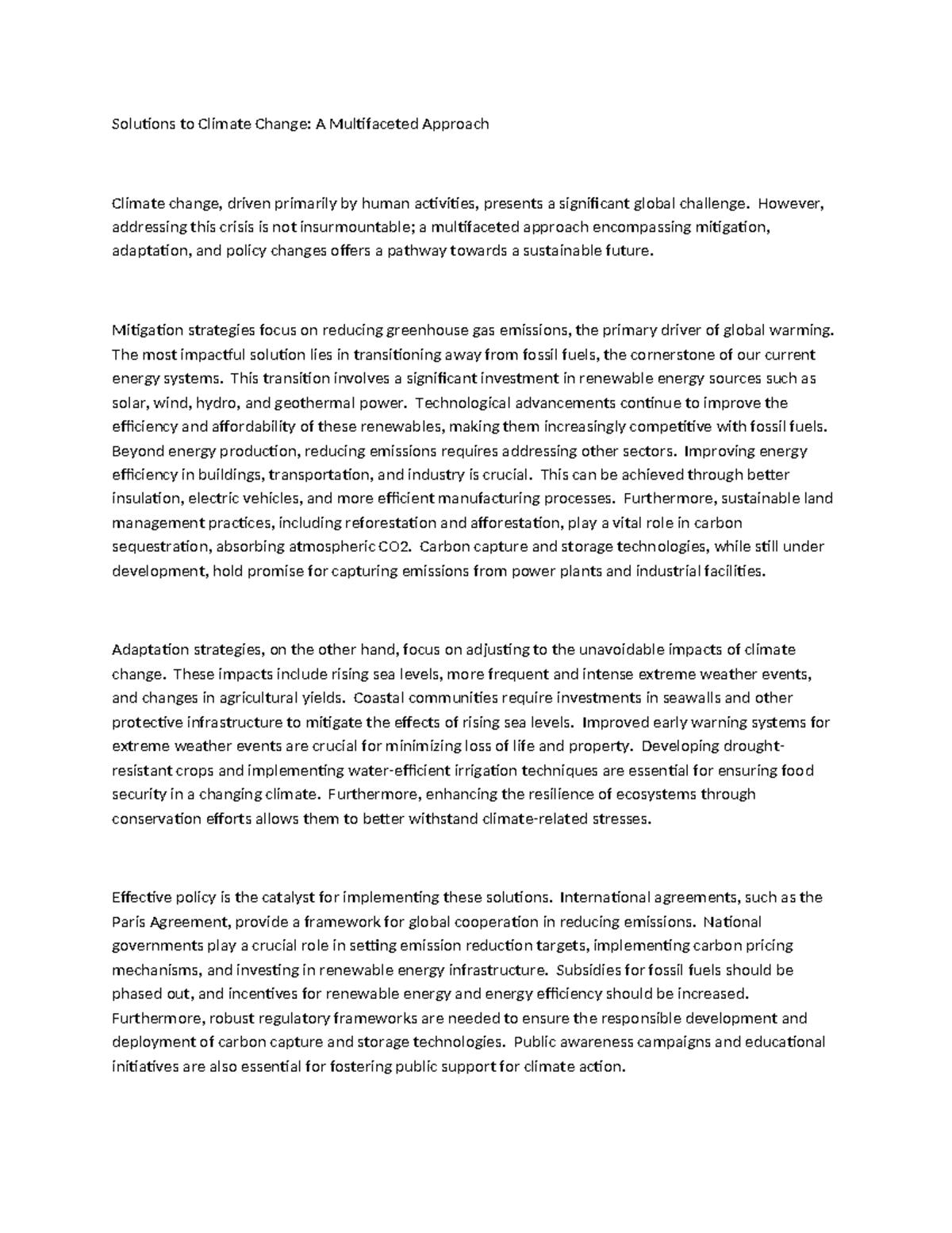 Solutions to Climate Change: A Comprehensive Strategy (CL-WPS) - Studocu