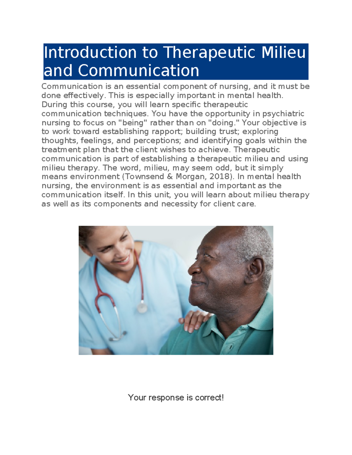 Introduction to Therapeutic Milieu and Communication - Introduction to