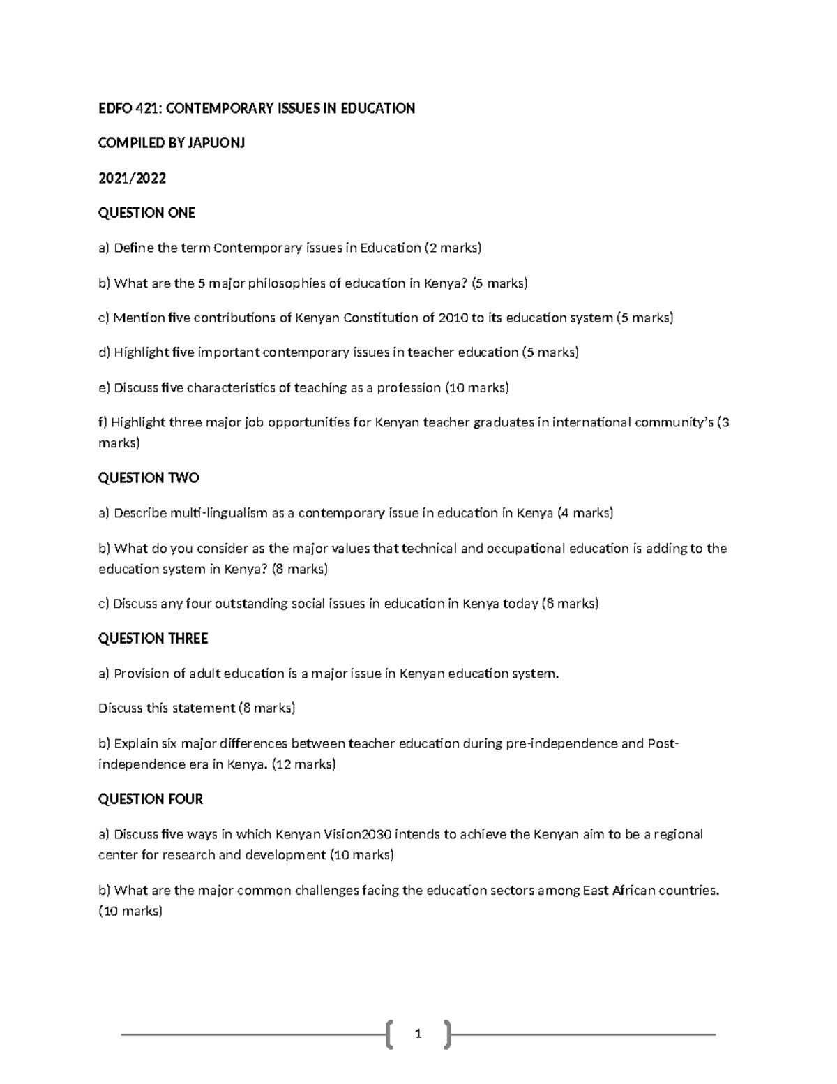 EDFO 421: Contemporary Issues in Education - Comprehensive Q&A Guide ...