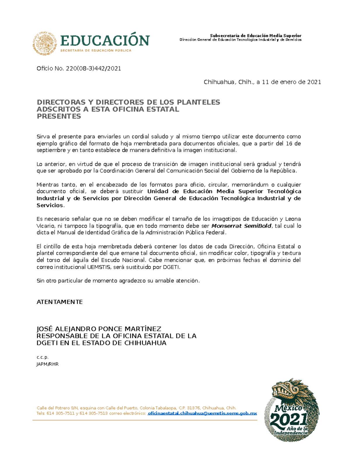 Formato de Oficio Oficial DGETI 2021 - Ejemplo Gráfico - Studocu