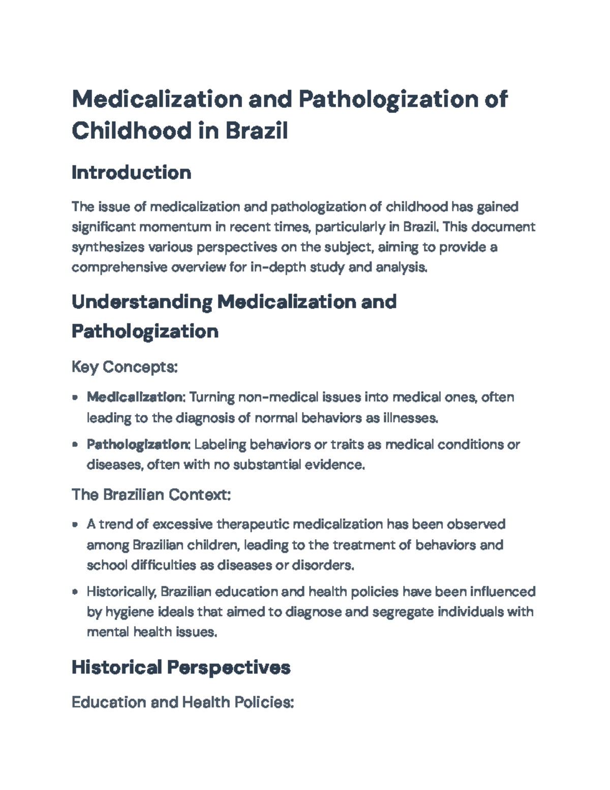 Medicalization and Pathologization of Childhood in Brazil: A Critical ...